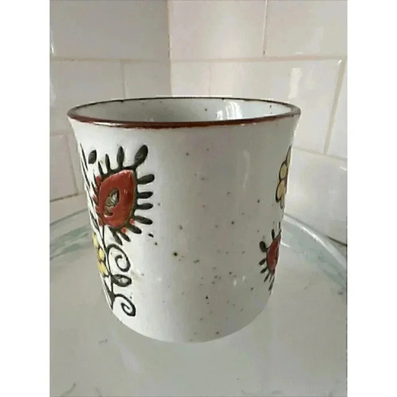 Vintage Stoneware Yellow & Orange Flowers Coffee Mug Vintage - Picture 6 of 14